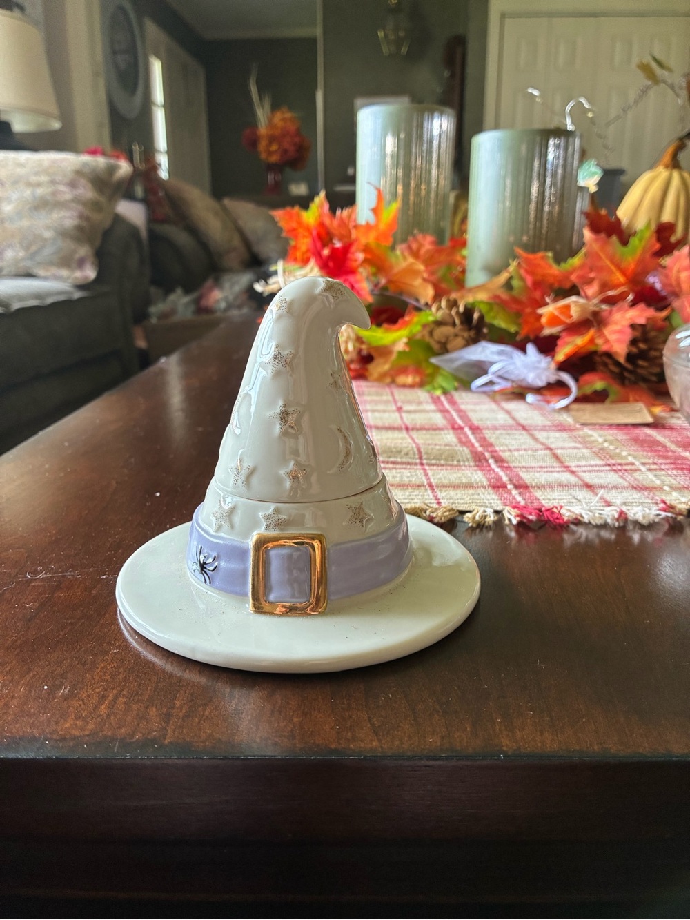 Lenox Ceramic Witch Hat Ring Dish with Lavender Band gold stars